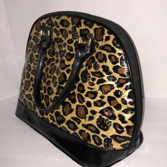 Loungefly Hello Kitty Cheetah Print Patent Leather Large Bowler Bag Purse - Picture 16 of 16